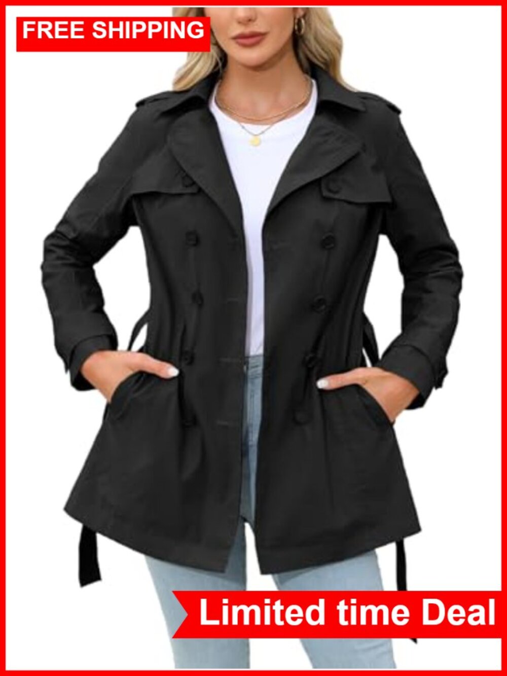 Women's Reversible Trench Coat Cropped Lightweight Polyester Jacket